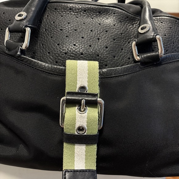 Vintage Cole Haan Black Leather Green White Strap Travel Overnight Gym‎ Bag - Picture 3 of 10